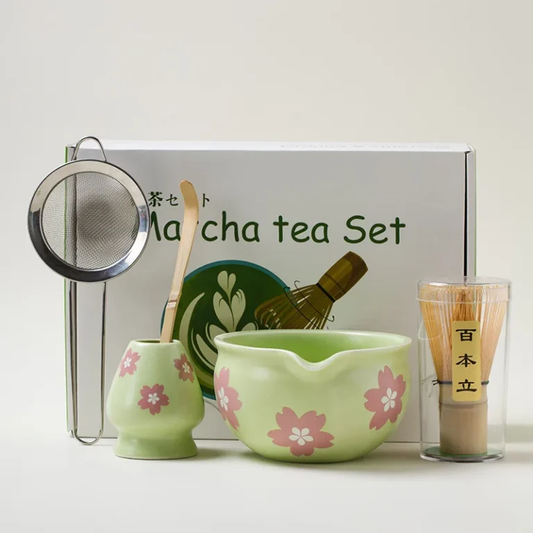 BespritGift Sakura Matcha Set 5pc Japanese Spouted Chawan 100Prong Whisk Tea Scoop Brush Cherry Blossom Matcha Bowl Gift Box - Image 5