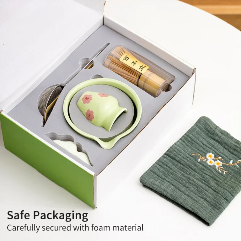 BespritGift Sakura Matcha Set 5pc Japanese Spouted Chawan 100Prong Whisk Tea Scoop Brush Cherry Blossom Matcha Bowl Gift Box - Image 6