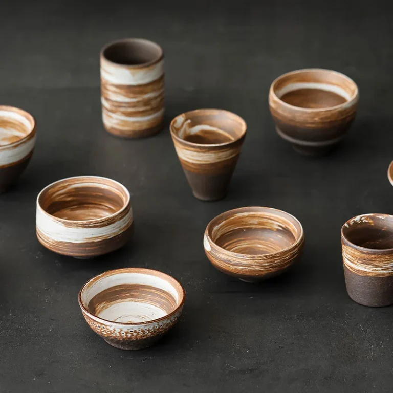 Stoneware Tea Cups Retro Handmade Teaware Set Antique Glazed Teacup Chinese Kung Fu Gongfu Master Cup Japanese Tea Set Drinkware - Image 2