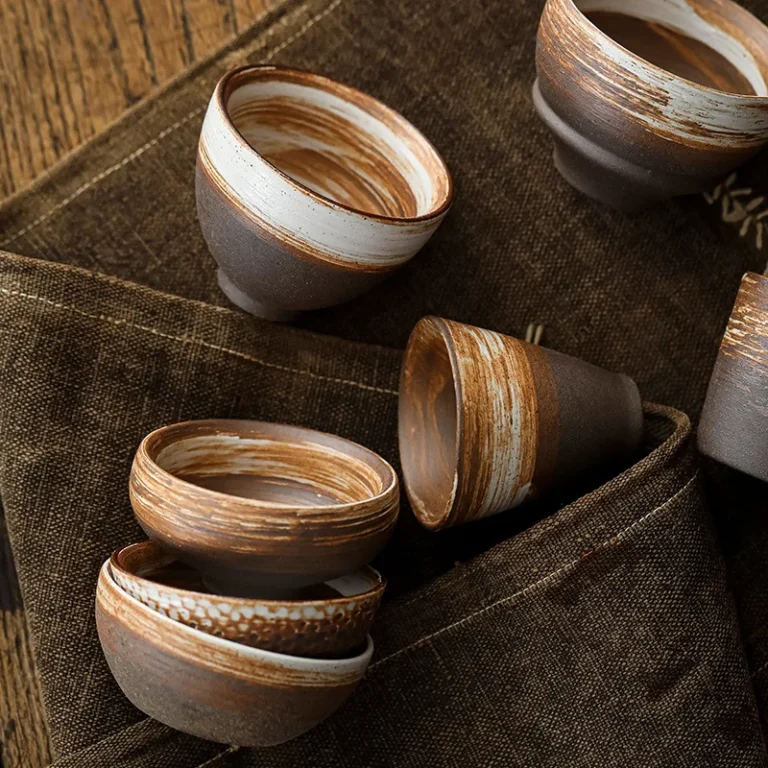 Stoneware Tea Cups Retro Handmade Teaware Set Antique Glazed Teacup Chinese Kung Fu Gongfu Master Cup Japanese Tea Set Drinkware - Image 3