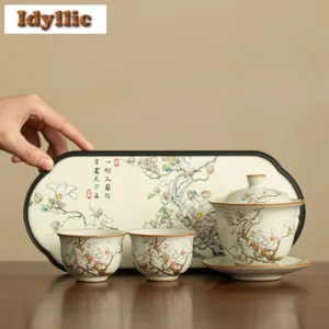 Ru Kiln Magnolia Flower Tea Set Complete Set Elegant Tea Ceremony Set Teapot And Tea Cup Set Tableware Equipment Collection Gift