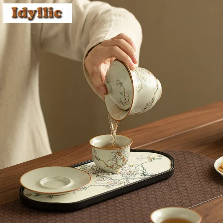 Ru Kiln Magnolia Flower Tea Set Complete Set Elegant Tea Ceremony Set Teapot And Tea Cup Set Tableware Equipment Collection Gift - Image 2