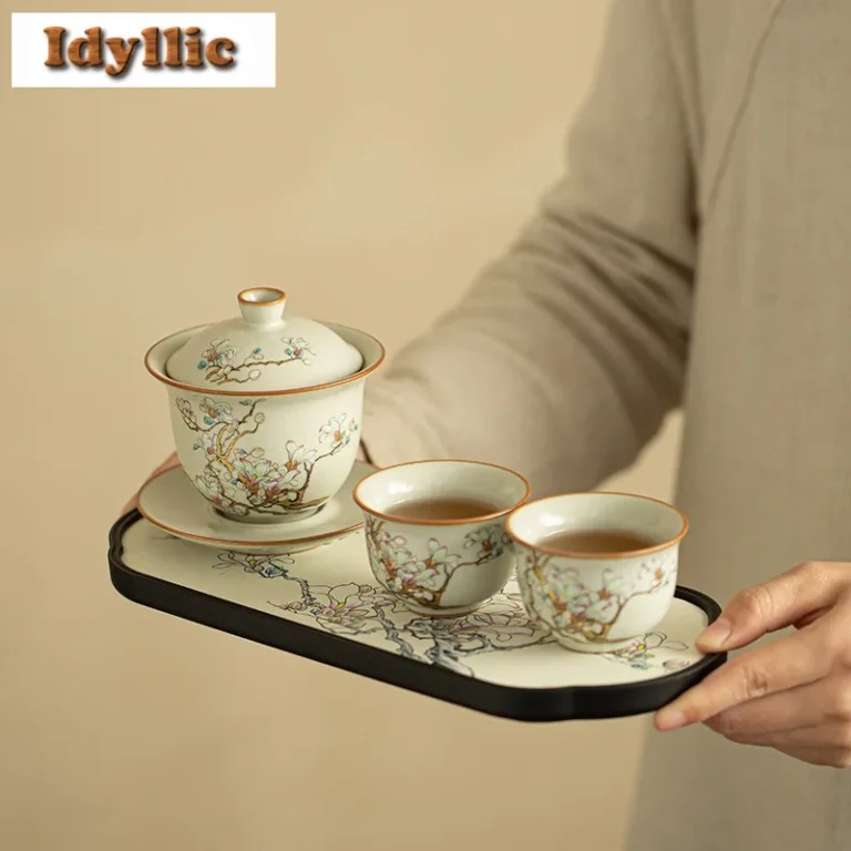 Ru Kiln Magnolia Flower Tea Set Complete Set Elegant Tea Ceremony Set Teapot And Tea Cup Set Tableware Equipment Collection Gift - Image 4