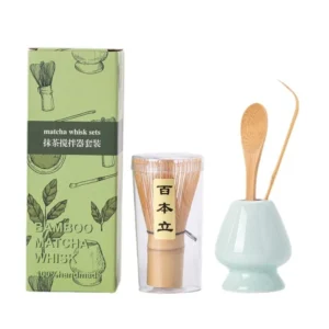 Matcha Whisk Set 4pc Bamboo Whisk Stirring Brush 100-Prong Chasen Tea Whisking Tools Traditional Ceremony Matcha Whisk Kit
