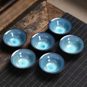 Exquisite Starry sky tea Cup set 6pcs temmoku glaze teacup Kung Fu TeaCups Chinese Handmade Porcelain Tea Cup