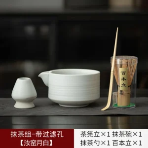 Japanese Matcha Tea Set 4 Piece Matcha Powder Kit Matcha Bowl Set Whisk AccessoriesHolder for Tea Lovers Tea-Making Tools