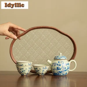 Ru Kiln Blue And White Pine Bamboo Plum Tea Set Complete Set Zen Tea Ceremony Set Teapot And Tea Cup Set Tea Services Gift Craft