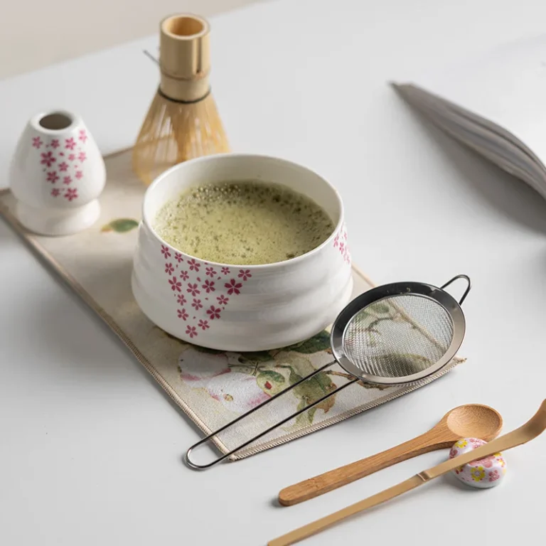 BespritGift Premium 8pc Sakura Design Matcha Set Ceramic Matcha Bowl & Bamboo Whisk & Frother Song Dynasty Tea Ceremony Tools - Image 6