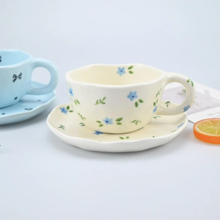 2PCS/Set High-end Coffee Cups And Saucers, High-value Ceramic Mugs, Business-style Latte Art Coffee Cups, Hand-pinched Cups - Image 2