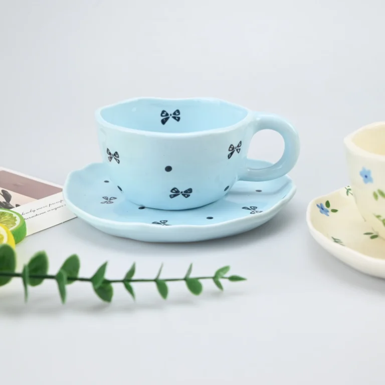 2PCS/Set High-end Coffee Cups And Saucers, High-value Ceramic Mugs, Business-style Latte Art Coffee Cups, Hand-pinched Cups - Image 3