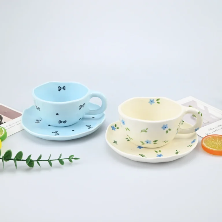2PCS/Set High-end Coffee Cups And Saucers, High-value Ceramic Mugs, Business-style Latte Art Coffee Cups, Hand-pinched Cups - Image 4
