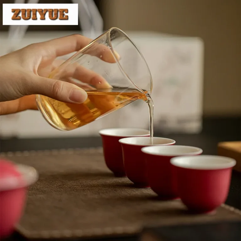 Color Glaze Rouge Red Lid Bowl Tea Set Complete Set Aesthetic Tea Ceremony Set Tea Maker Teapot And Tea Cup Set Teaset Craft - Image 5