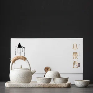 Japanese Style Rough Ceramic Tea Set Household Tilting Pot Dry Brewing Tray Teacup Set Gift Box