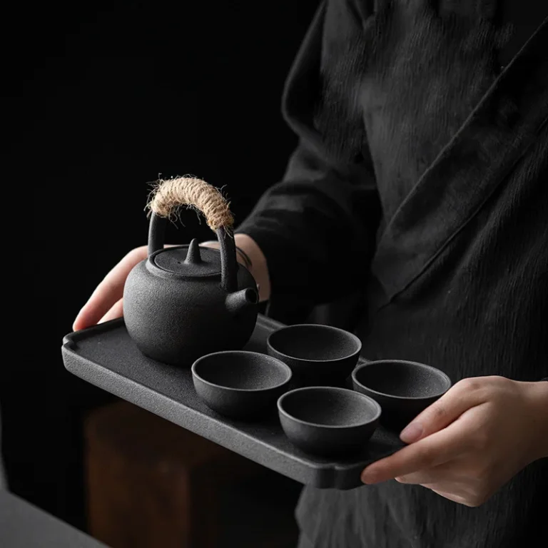 Japanese Style Rough Ceramic Tea Set Household Tilting Pot Dry Brewing Tray Teacup Set Gift Box - Image 2