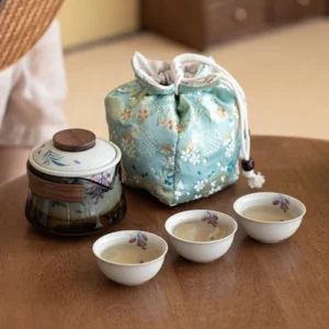 Hand-painted Ceramic Quick Cup One Pot Three Cups Glass Travel Tea Set Outdoor Brewing Teapot Portable Storage Bag
