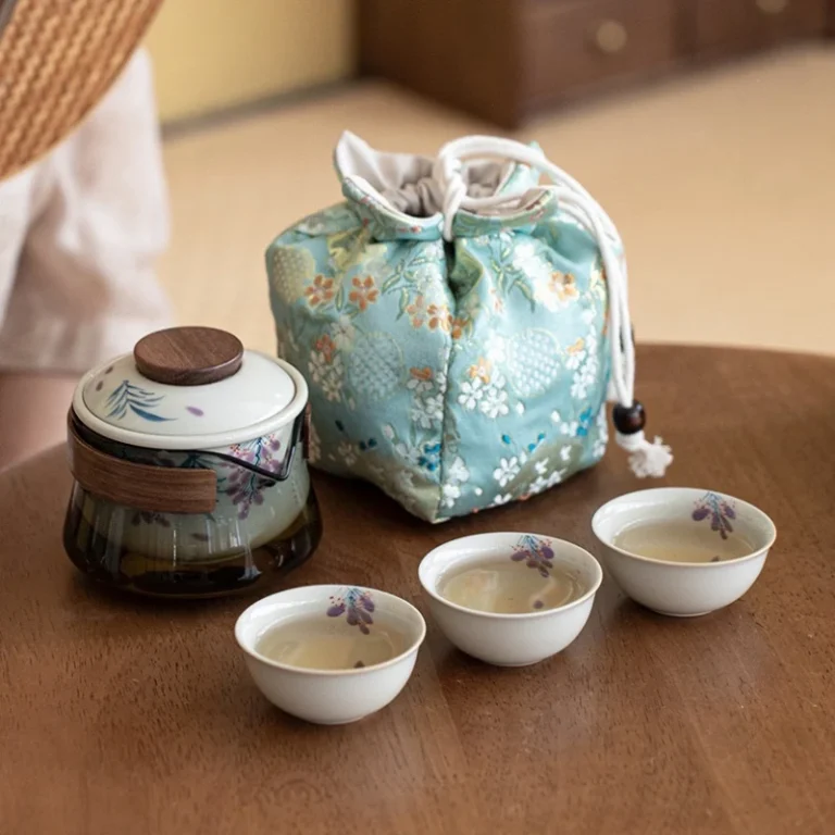Hand-painted Ceramic Quick Cup One Pot Three Cups Glass Travel Tea Set Outdoor Brewing Teapot Portable Storage Bag