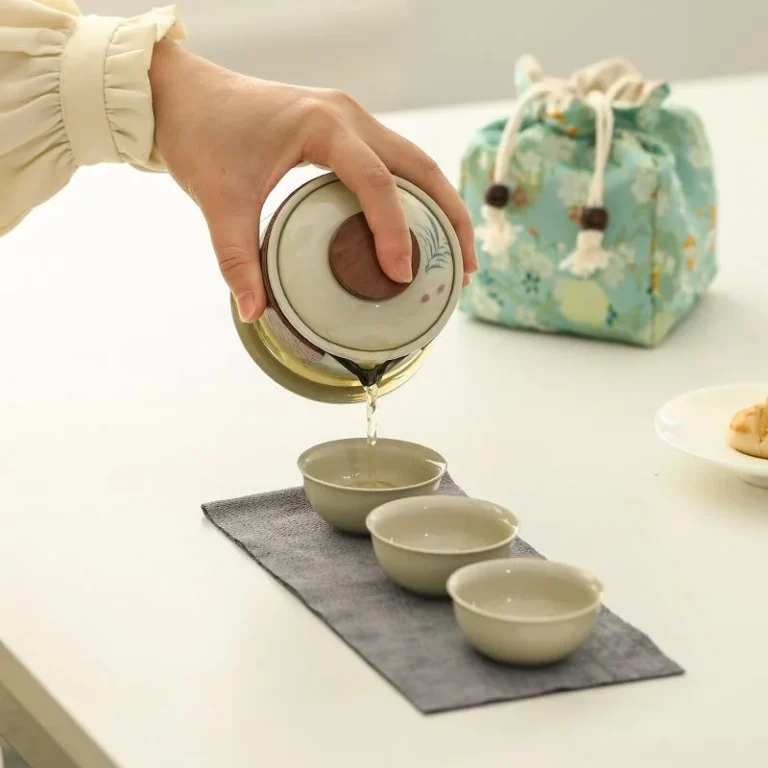 Hand-painted Ceramic Quick Cup One Pot Three Cups Glass Travel Tea Set Outdoor Brewing Teapot Portable Storage Bag - Image 5