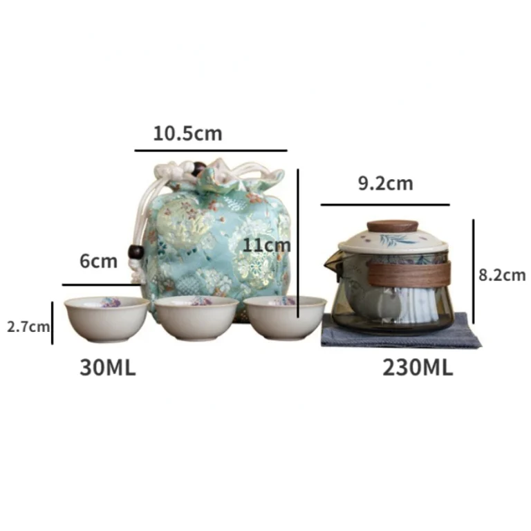 Hand-painted Ceramic Quick Cup One Pot Three Cups Glass Travel Tea Set Outdoor Brewing Teapot Portable Storage Bag - Image 6