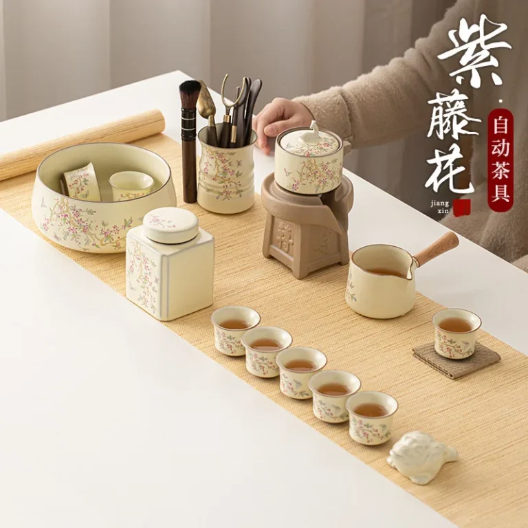 Ru Kiln Wisteria Flower Automatic Tea Set Home Light Luxury Premium Tea Maker Gift Box Packaging - Image 2