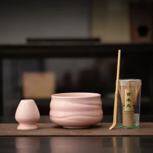 2/4pcs Pink Japanese Matcha Mixer Set Whisk Teaware Kit, Ceramic Cha Bowl with Mouth and Matchas Mixer Set Matcha Sets Accessory