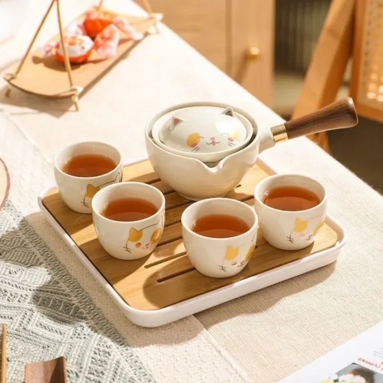 Fortune Cat Pattern Tea Brewing Set Traditional Kung Fu Tea Ceramic Teaware Outdoor Travel Portable Storage Teapot Teacup Gifts - Image 2
