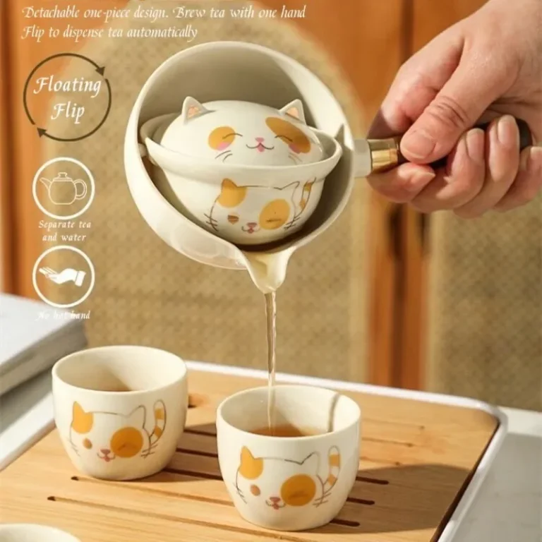 Fortune Cat Pattern Tea Brewing Set Traditional Kung Fu Tea Ceramic Teaware Outdoor Travel Portable Storage Teapot Teacup Gifts - Image 3