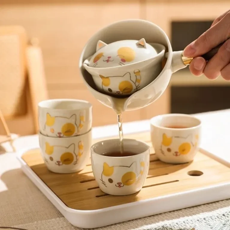 Fortune Cat Pattern Tea Brewing Set Traditional Kung Fu Tea Ceramic Teaware Outdoor Travel Portable Storage Teapot Teacup Gifts - Image 4