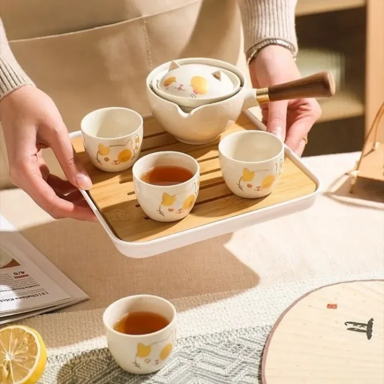 Fortune Cat Pattern Tea Brewing Set Traditional Kung Fu Tea Ceramic Teaware Outdoor Travel Portable Storage Teapot Teacup Gifts - Image 5