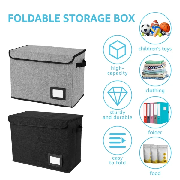 New Foldable Clothing Storage Box Washable Comic Book Storage Bin with Handle Enclosed Lid Multipurpose Organizer for HomeOffice 1
