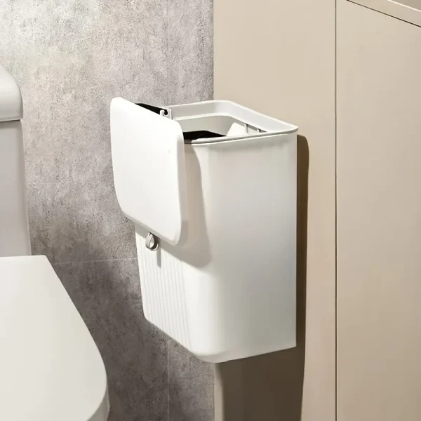 Effortless Cleanup Space-Saving White Wall-Mounted Trash Bin for Kitchen - Durable Plastic, Multi-Functional Garbage Storage 4