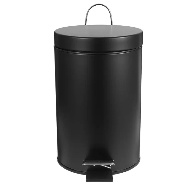 3L Black Matte Round Pedal Trash Can Kitchen Garbage Bin Waste Basket Household Litter Box Bedroom Bathroom Study Dining Room 6