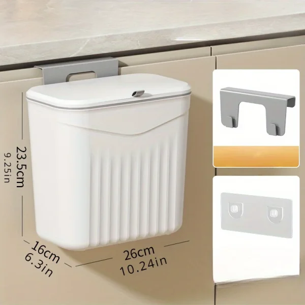 Effortless Cleanup Space-Saving White Wall-Mounted Trash Bin for Kitchen - Durable Plastic, Multi-Functional Garbage Storage 2