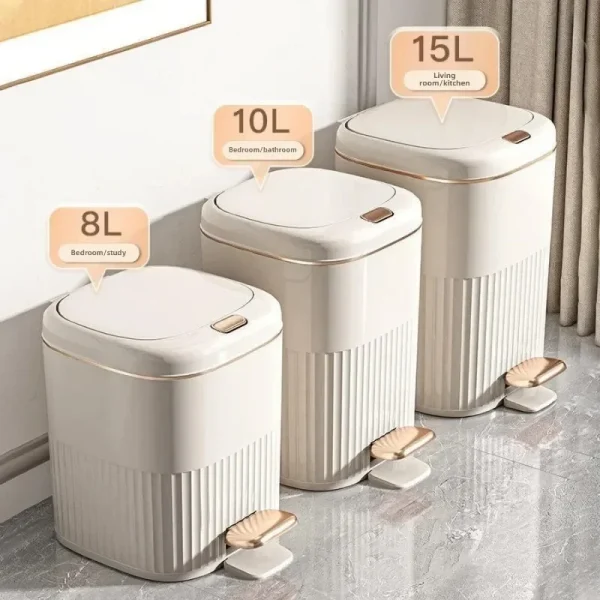 8/10L Foot Pedal Trash Can Luxury Office Kitchen Trash Can Waterproof Bathroom Waste Bins with Lid Large Capacity Garbage Bin 1