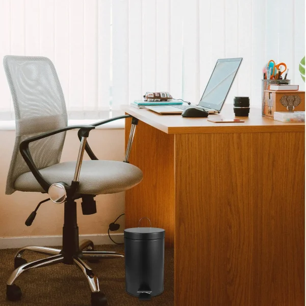 3L Black Matte Round Pedal Trash Can Kitchen Garbage Bin Waste Basket Household Litter Box Bedroom Bathroom Study Dining Room 5