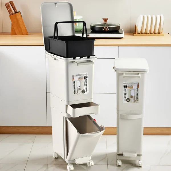 Garbage Classification 29/32L 2/3Layers Plastic Trash Bin Home Kitchen Garbage Classification Can with Wheels Garbage Storage 1