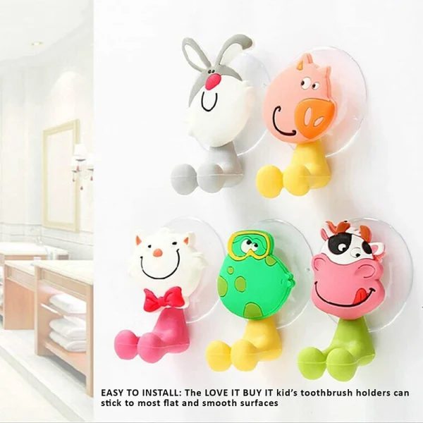 Cartoon Animal Toothbrush Holder Wall Mounted Antibacterial Tooth brush Storage Rack With Suction Cup Bathroom Organizer 4