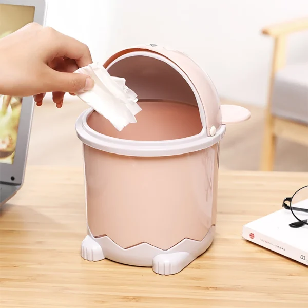 Desktop Dustbin Trash Can Rubbish Bin Flip Mini Cute Animal Flip Paper Basket with Lid Storage Bin Furniture Cleaning Garbage 3