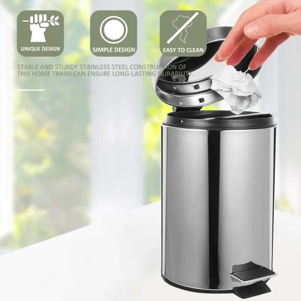 Stainless Steel Foot Pedal Trash Can Kitchen Bathroom Bedroom Office Waste Bins Garbage Holder Wastebasket Household 3