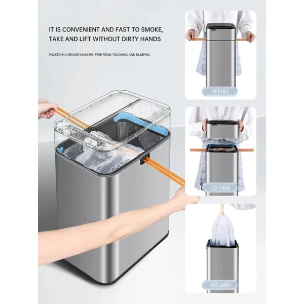 Smart Trash Can 15L 20L 30L 40L 50L 60L Stainless Steel Waste bin High Trash Cans Garbage Bin for Kitchen Trash Can Wastebasket 2