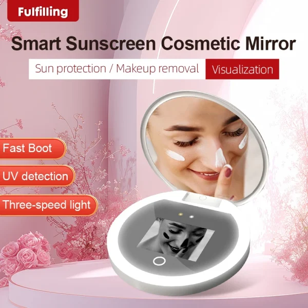 Smart Sunscreen Led Light Portable Makeup Mirror Uv Camera Visual Face Sunscreen Makeup Mirror 1