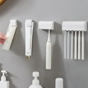 1pc Punch-free Wall-mounted Toothbrush Holder Toothpaste Holder Toothpaste Storage Rack Bath Organizer Bathroom Accessories 1