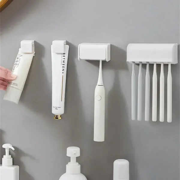 1pc Punch-free Wall-mounted Toothbrush Holder Toothpaste Holder Toothpaste Storage Rack Bath Organizer Bathroom Accessories 1