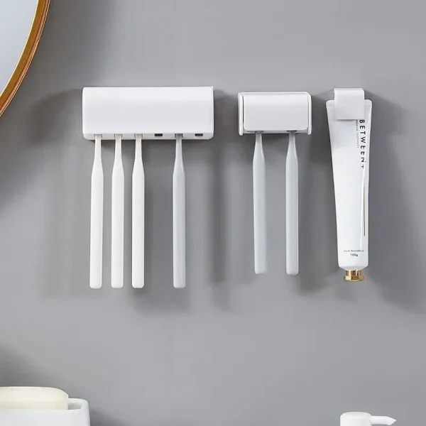 1pc Punch-free Wall-mounted Toothbrush Holder Toothpaste Holder Toothpaste Storage Rack Bath Organizer Bathroom Accessories 4