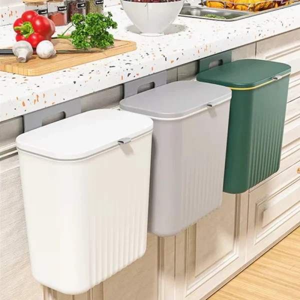 Wall Mounted Hanging Trash Bin Kitchen Trash Can Cabinet Door Bathroom Trash Can With Lid Garbage Bin Counter Bins Dustbin 2