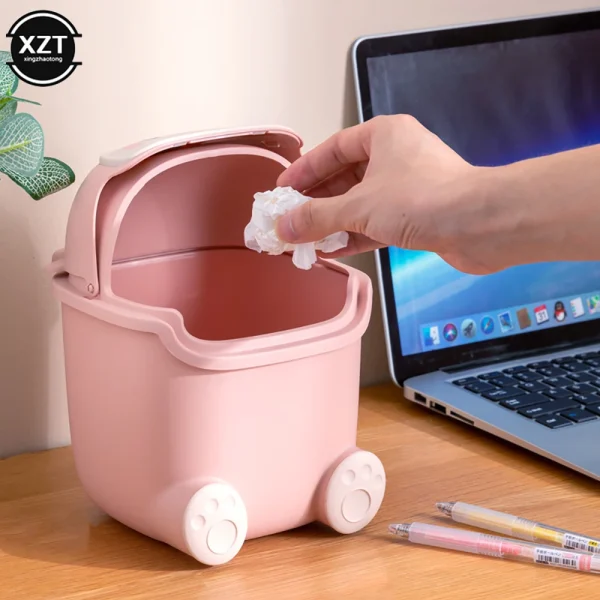 Kawaii Mini Trash Can Desktop Garbage Bin Home Office Rubbish Bin Cartoon Cute Waste Dustbin Household Kids Room Decoration 3