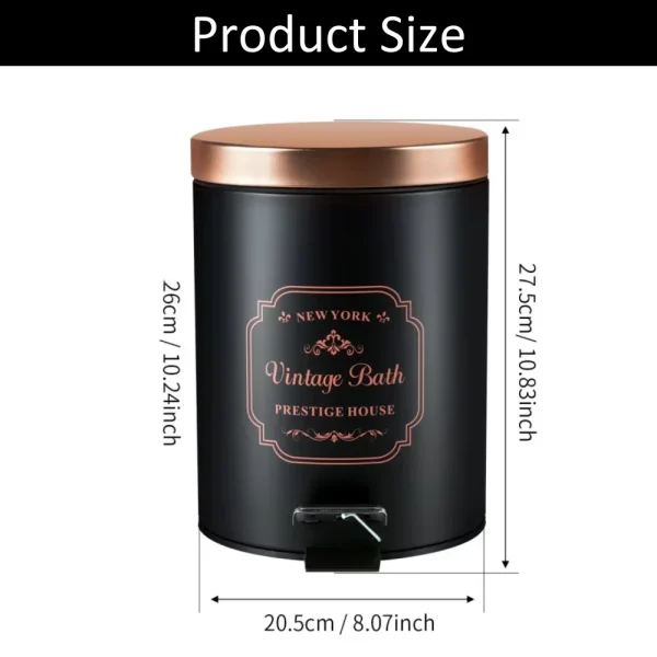 Small Trash Can with Lid & Step Pedal - 5L Round Garbage Bin with Removeable Inner Bucket - Garbage Can for Bathroom, Bedroom 2