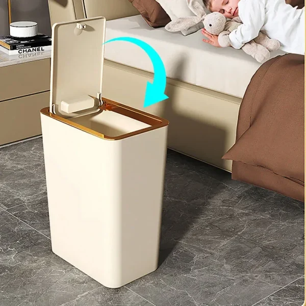 Trash Can with Lid Semi Automatic Large Capacity Garbage Bin Toilet Living Kitchen Bedroom Press Plastics Trash Bin Home Items 2