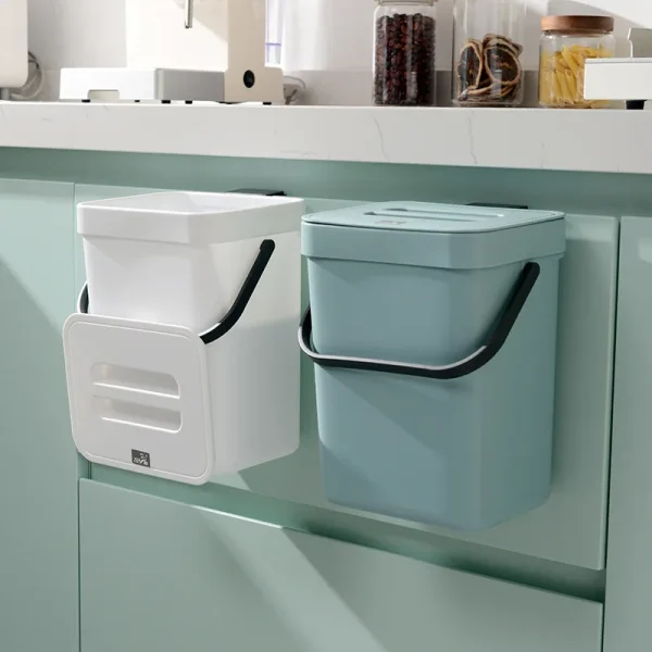 5L 4 Colors Hanging Trash Can With Lid Under Sink For Kitchen Food Waste Bin Compost Bin Wall Mounted Storage Bucket Garbage Bin 2