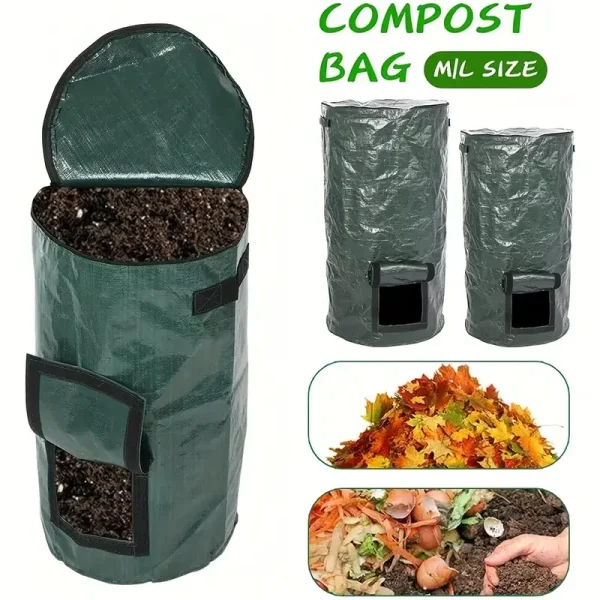 1 Pack, 34 Gallon Compost Bin Bag, With Sunroof, Zippered Lid And Handle, Reusable Yard Garbage Bag, Yard Garbage Bag, Lawn Bag, 5