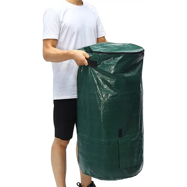 1 Pack, 34 Gallon Compost Bin Bag, With Sunroof, Zippered Lid And Handle, Reusable Yard Garbage Bag, Yard Garbage Bag, Lawn Bag, 3